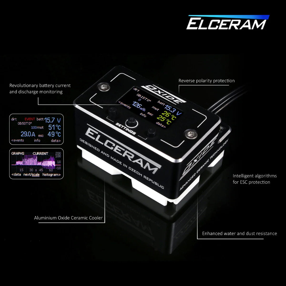 Elceram Oxide 1/8 Offroad 200A Brushless ESC with LCD Display