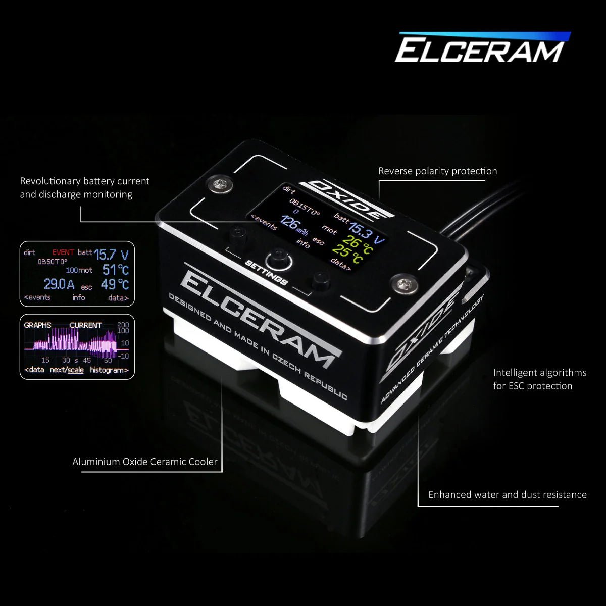Elceram Oxide 1/8 Offroad 200A Brushless ESC with LCD Display - Faster RC HobbiesSmokem RacingFaster RC Hobbies