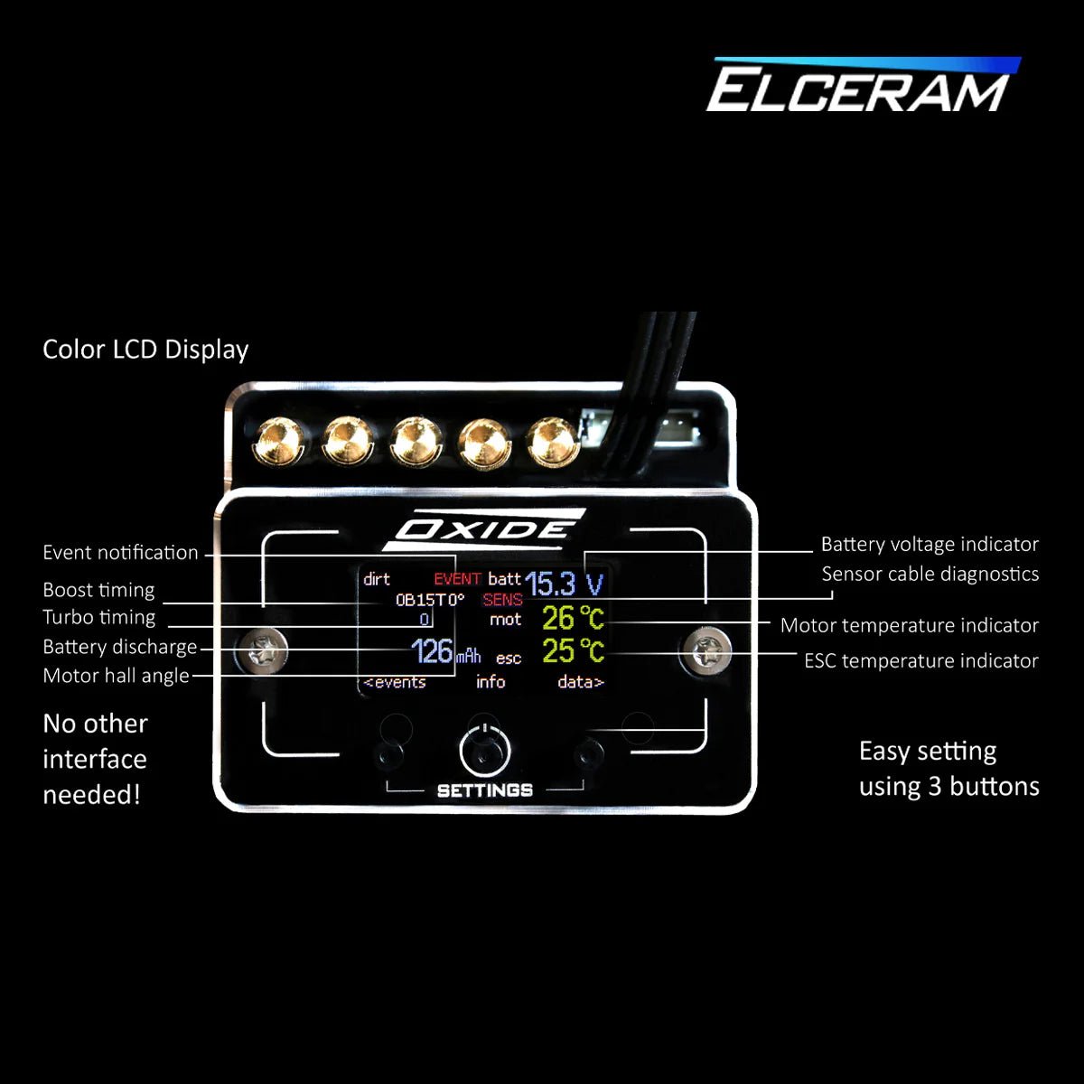 Elceram Oxide 1/8 Offroad 200A Brushless ESC with LCD Display - Faster RC HobbiesSmokem RacingFaster RC Hobbies