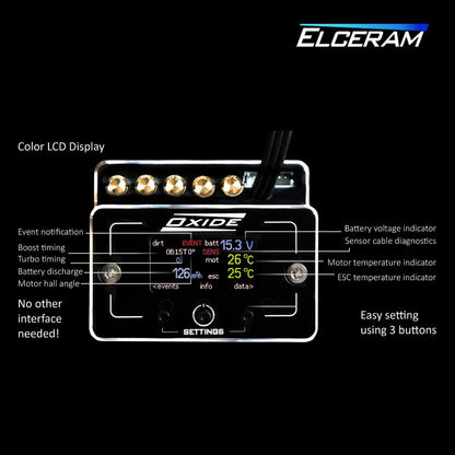 Elceram Oxide 1/8 Offroad 200A Brushless ESC with LCD Display - Faster RC HobbiesSmokem RacingFaster RC Hobbies