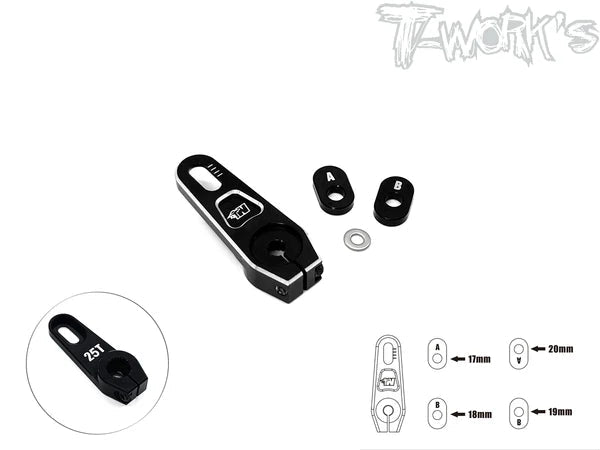 T-Works Adjustable 7075-T6 Alum. Clamping 25T Servo Horn +5mm - Faster RC HobbiesT-WorksFaster RC HobbiesTA-138-25