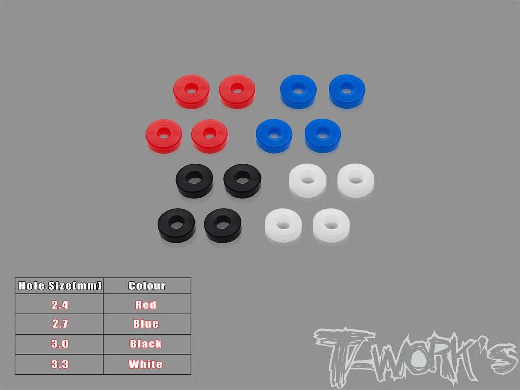 T-Works POM Machined Anti-Roll Bar Bushing Set ( For Tekno NB48 2.2/ EB48 2.2 ) 2.4/2.7/3.0/3.3mm Each 4 pcs - Faster RC HobbiesT-WorksFaster RC HobbiesTO-330-F